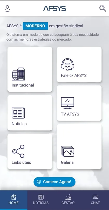 Tela inicial do aplicativo AFSYS